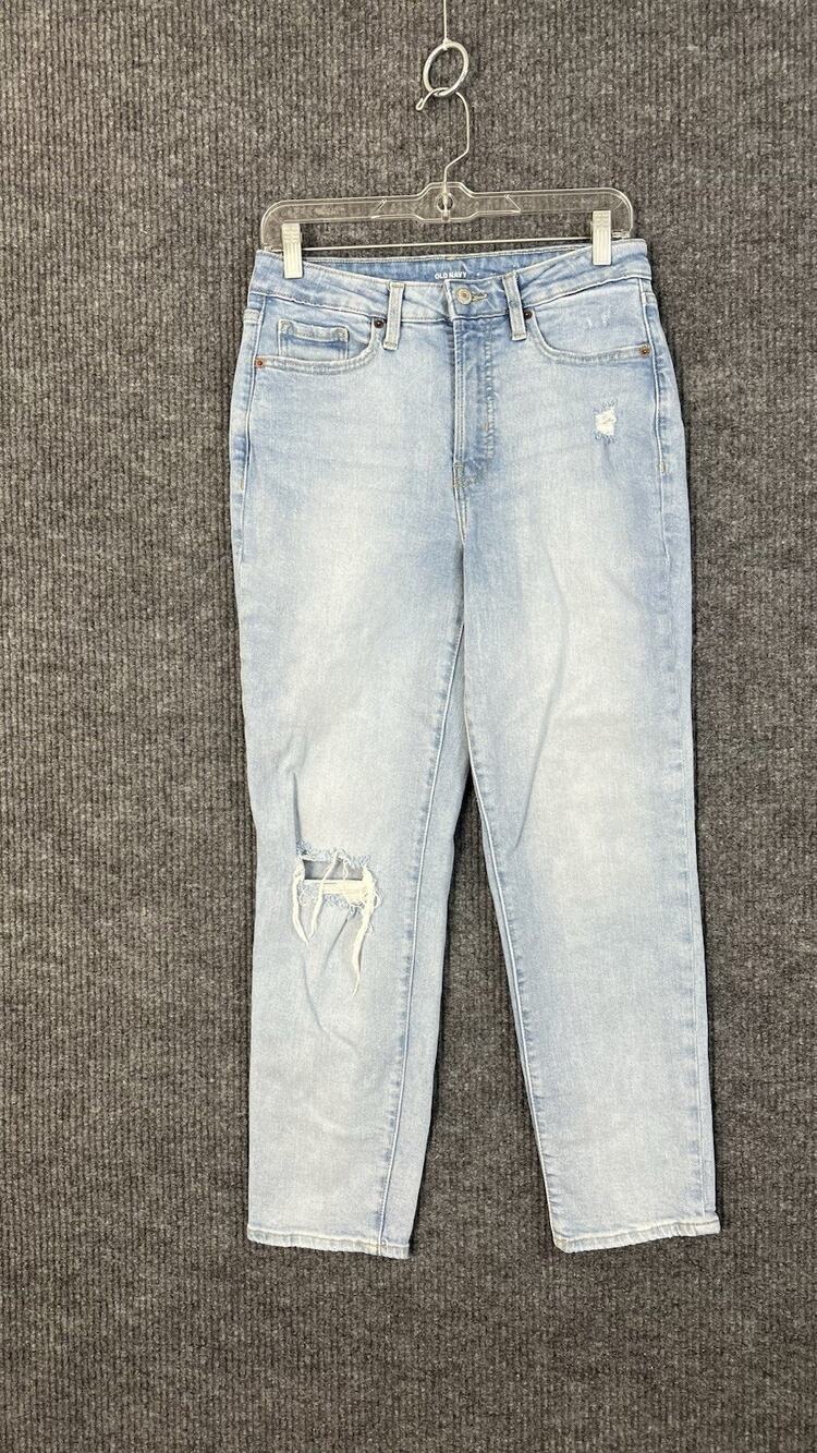 Old Navy Jeans Womens 8 OG Straight Blue Light Wash Distressed High Rise Denim